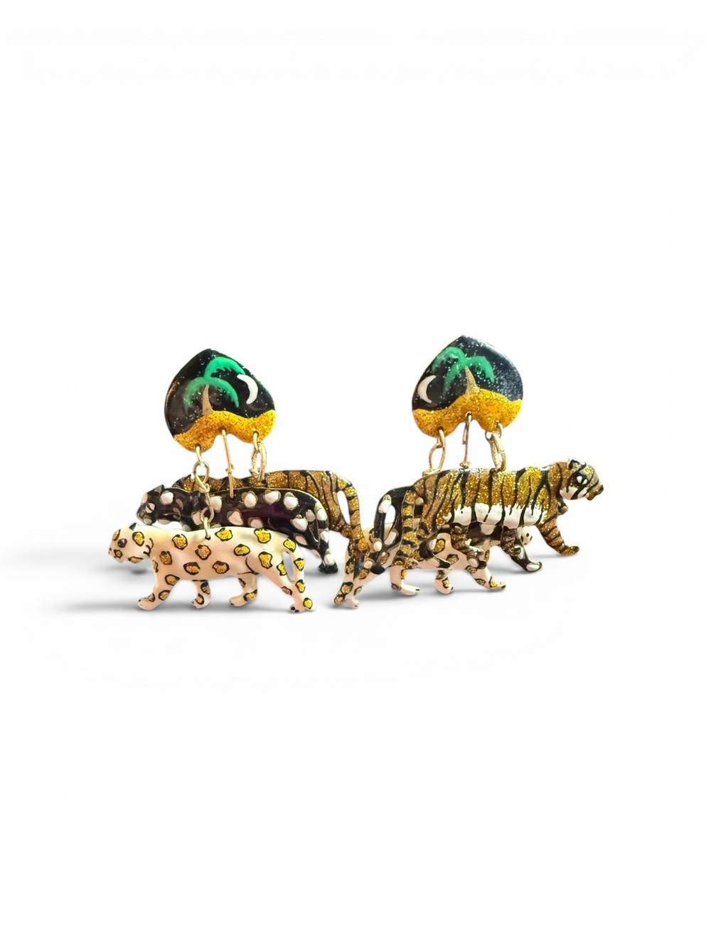 Rare Vintage Lunch at the Ritz Wild Cats “Cat Food” Safari Tiger Leopard Earring